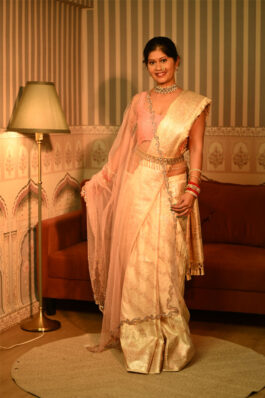 Golden white banarasi silk saree