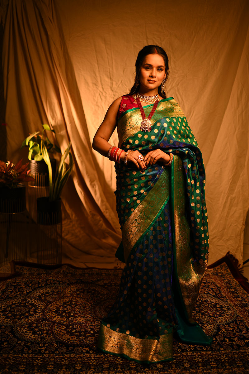 Green Banarasi Silk Gold Zari Saree-f