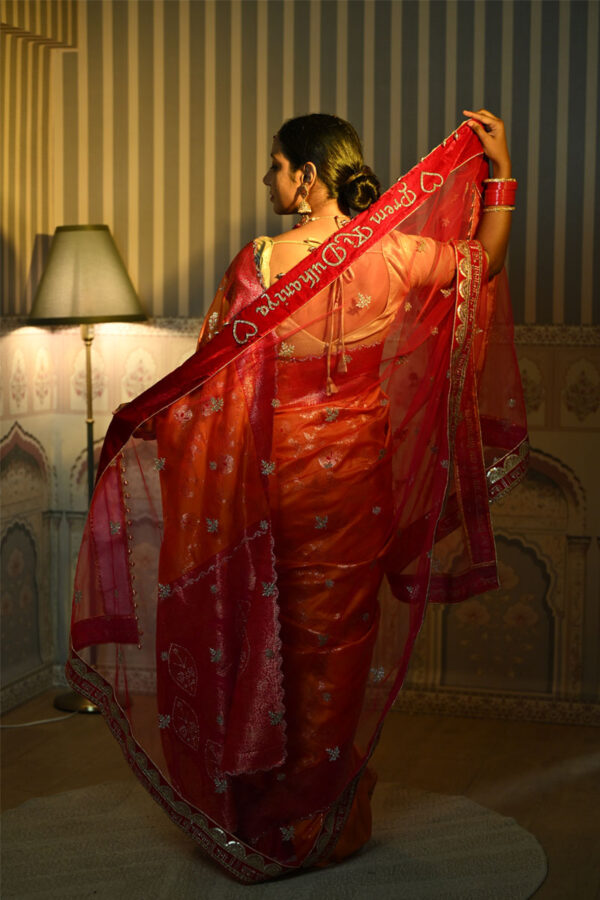 Orange and Pink Banarasi Silk Diamond Border Saree