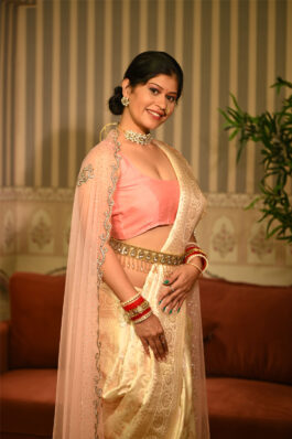 Golden white banarasi silk saree