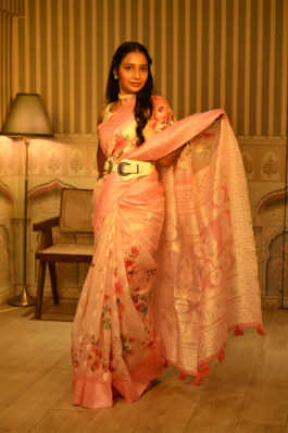 Flower Printed and shining Cotton Blend Saree