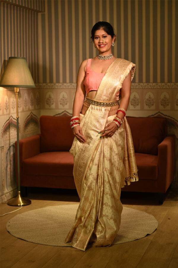 Golden white banarasi silk saree