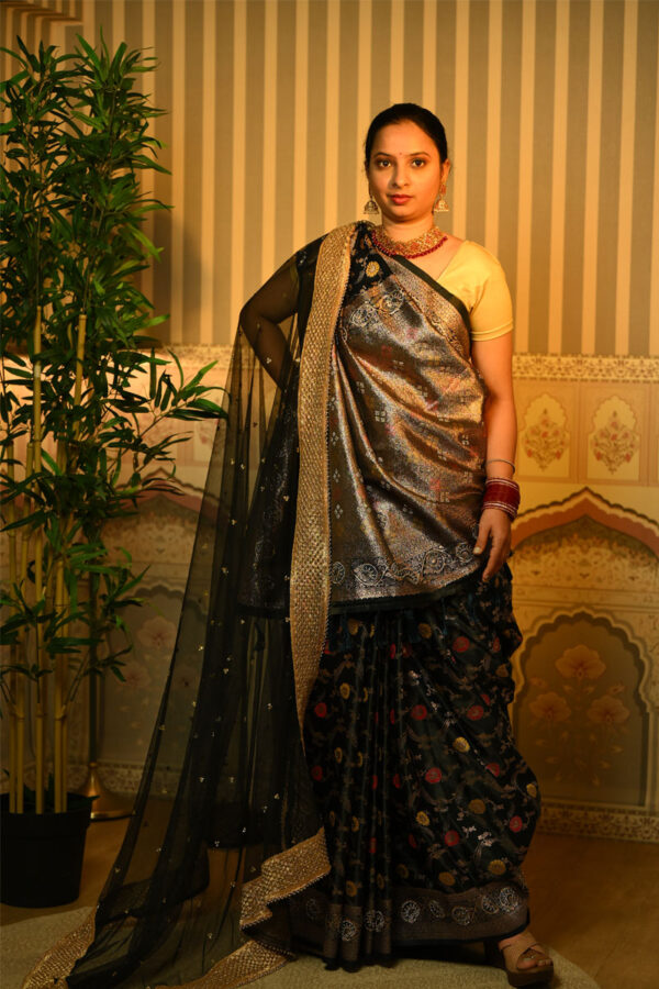 Dark denim blue banarasi zari silk saree