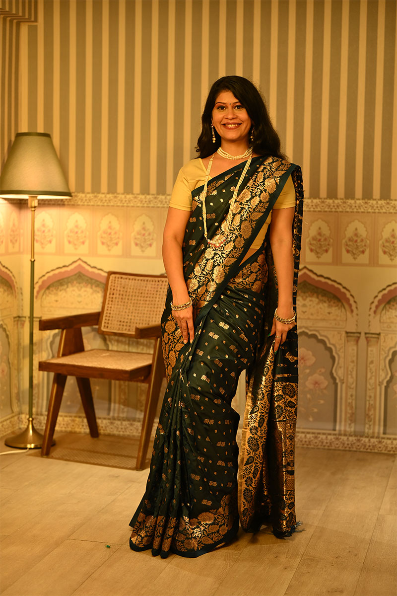 Golden Zari Work Jacquard Silk Saree