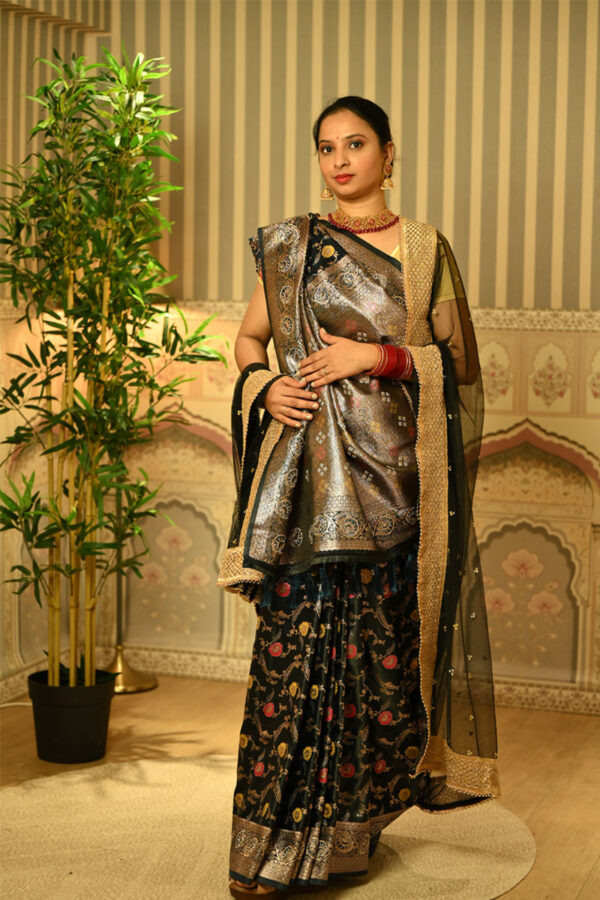 Dark denim blue banarasi zari silk saree