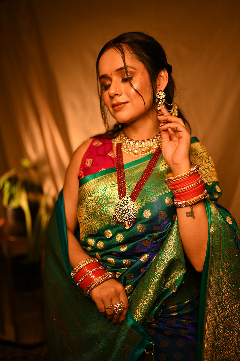 Green Banarasi Silk Gold Zari Saree-f