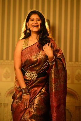 Dark Brown and Maroon Banarasi Silk Saree