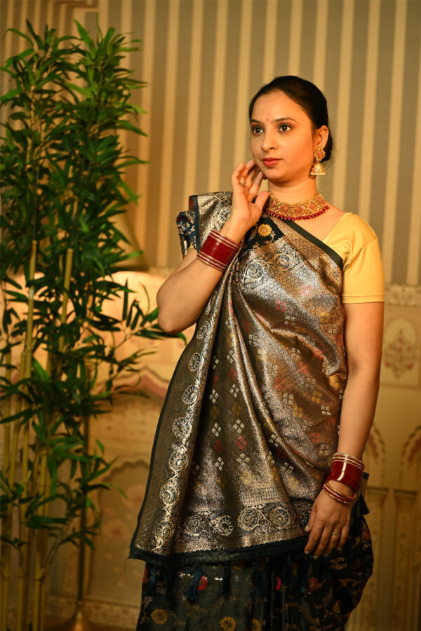 Dark denim blue banarasi zari silk saree