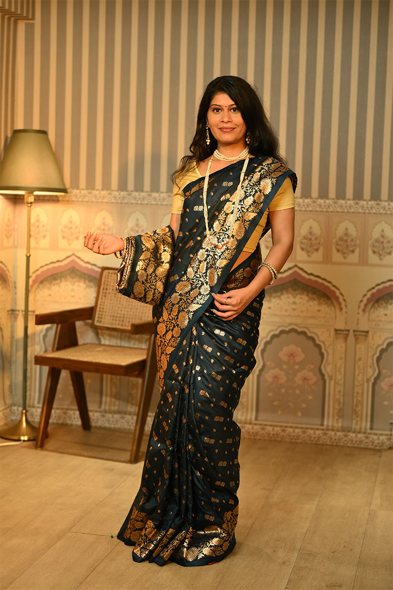 Golden Zari Work Jacquard Silk Saree