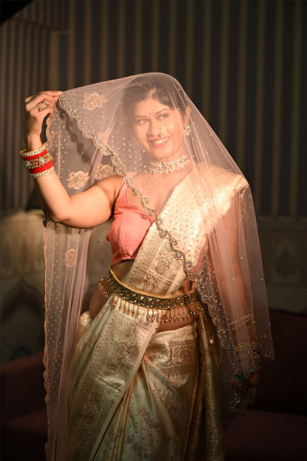 Golden white banarasi silk saree