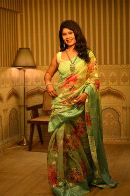 Flower Printed and Shining Cotton Blend Saree