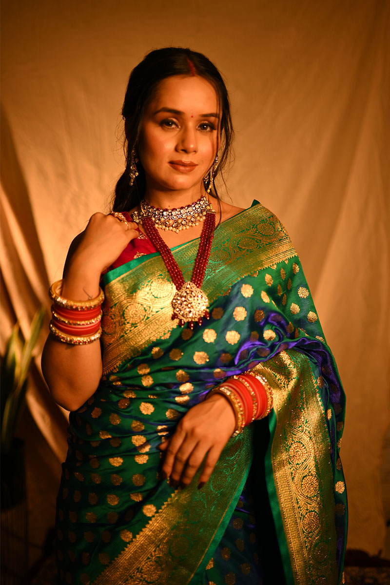 Green Banarasi Silk Gold Zari Saree-f