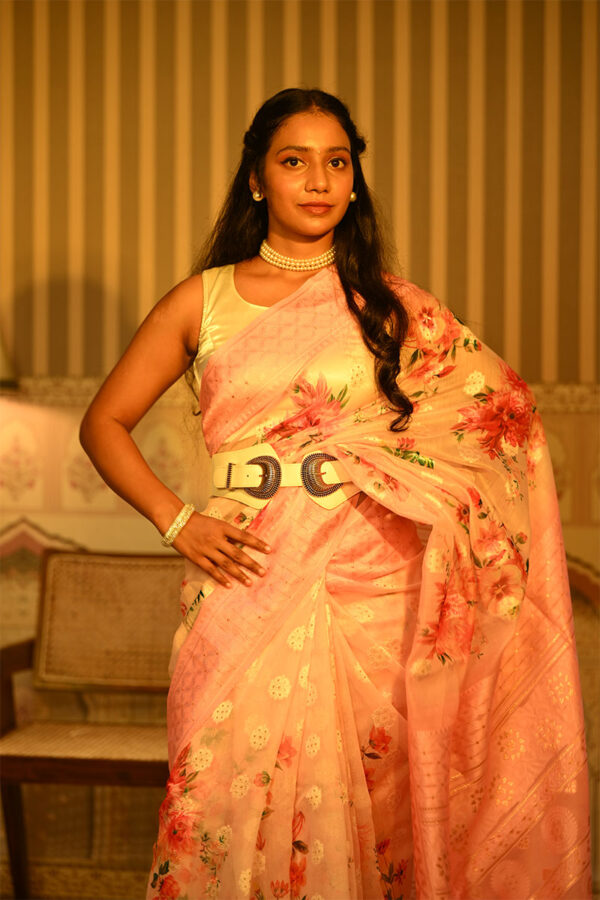 Flower Printed and shining Cotton Blend Saree