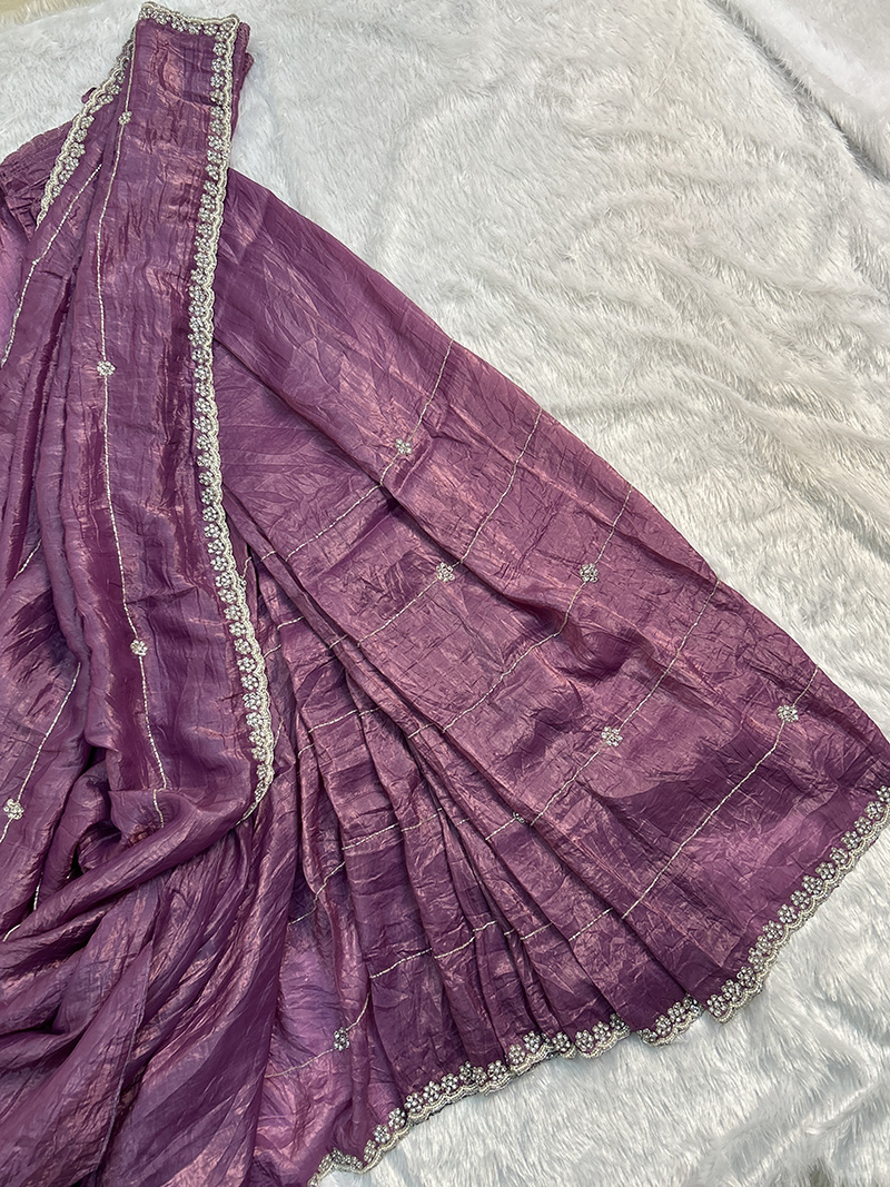Organza Silk Bead Work Saree - Image 6
