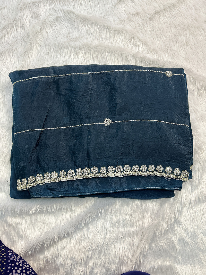 Organza Silk Bead Work Saree - Image 10