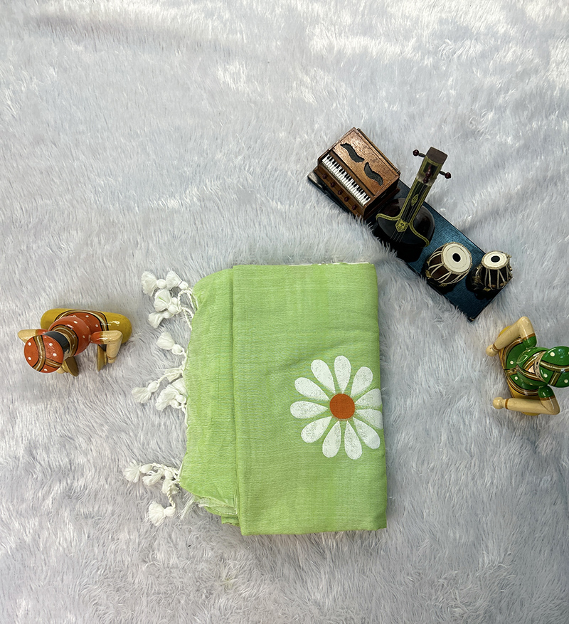 Hand Print Cotton Saree - Image 4