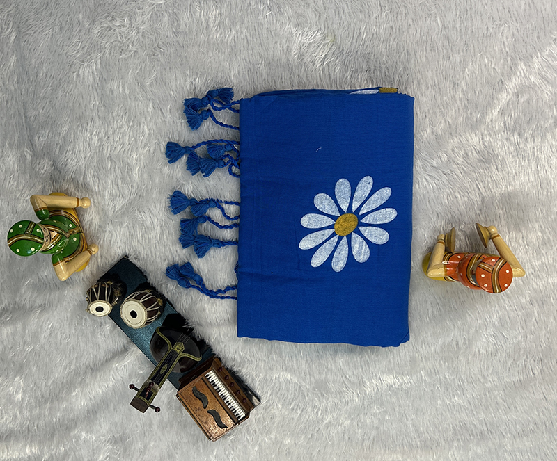 Hand Print Cotton Saree - Image 2