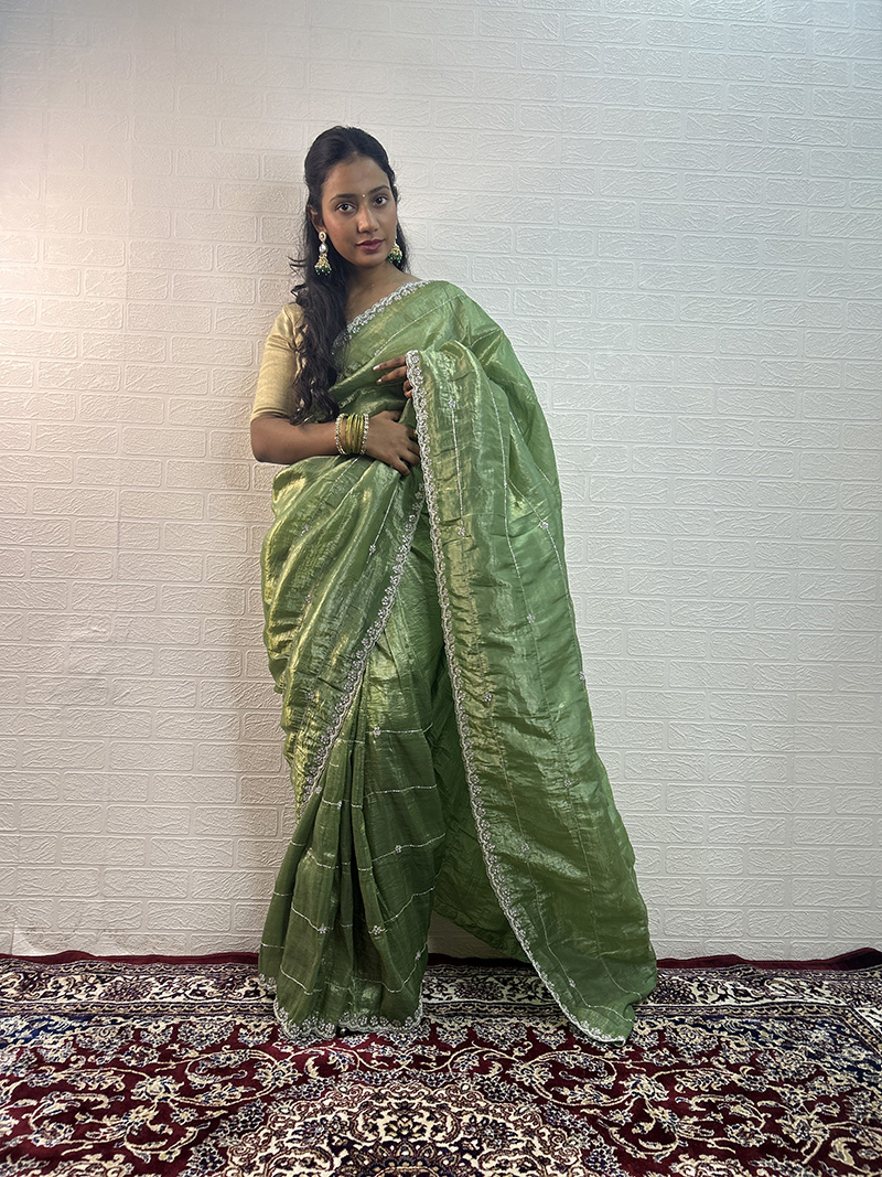 Organza Silk Bead Work Saree - Image 3