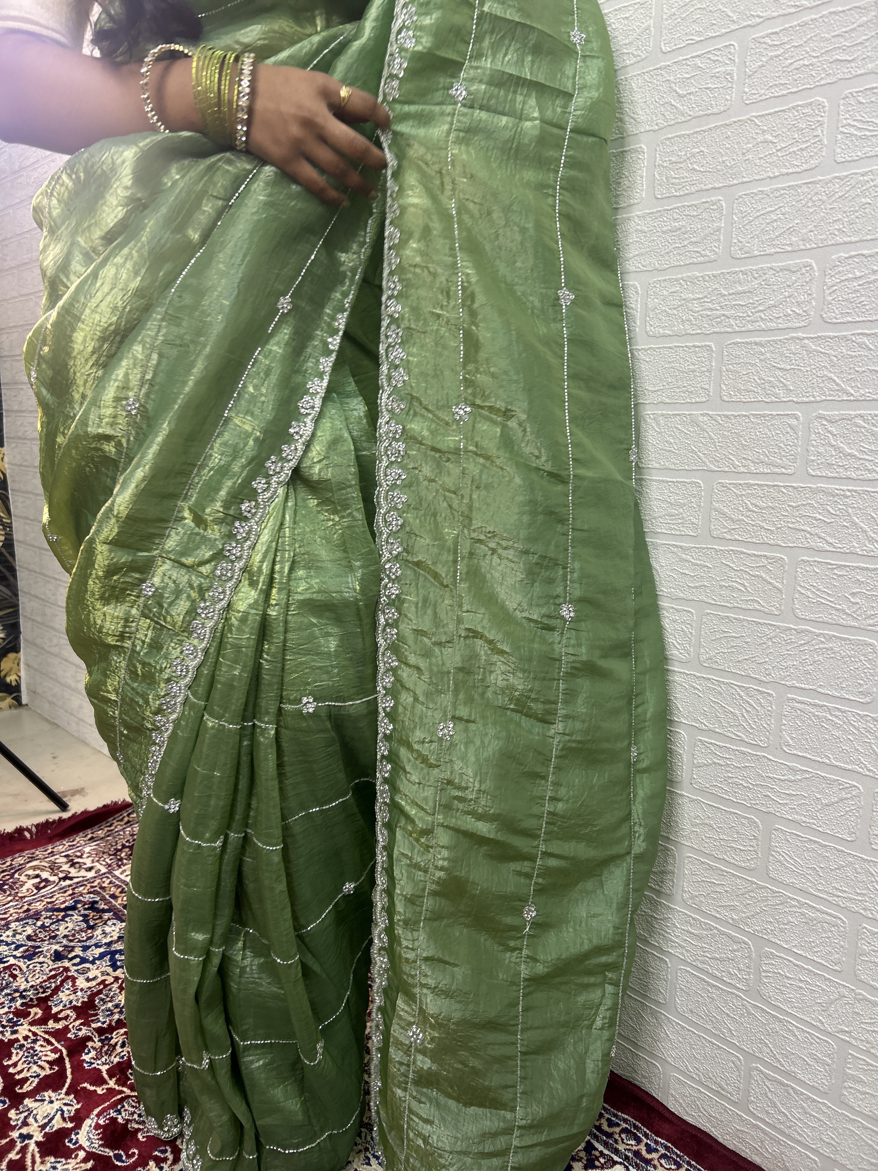 Organza Silk Bead Work Saree - Image 5
