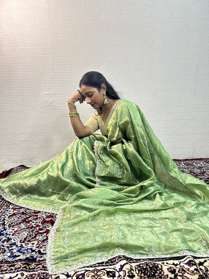 Organza Silk Bead Work Saree - Image 2