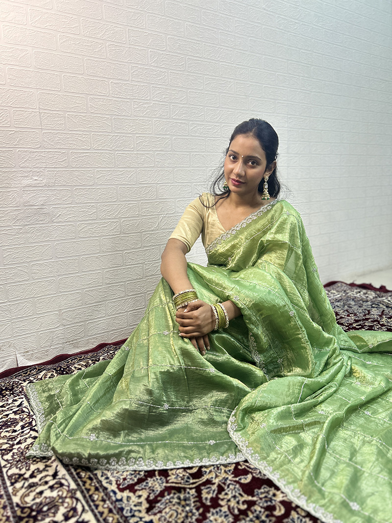 Organza Silk Bead Work Saree - Image 4