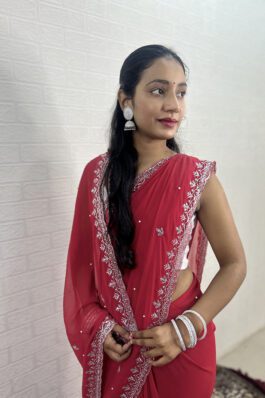 Red Bridal Beautiful Saree with Silver Embroidery