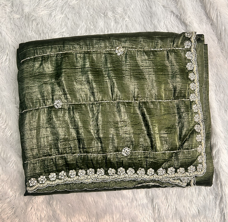 Organza Silk Bead Work Saree - Image 9