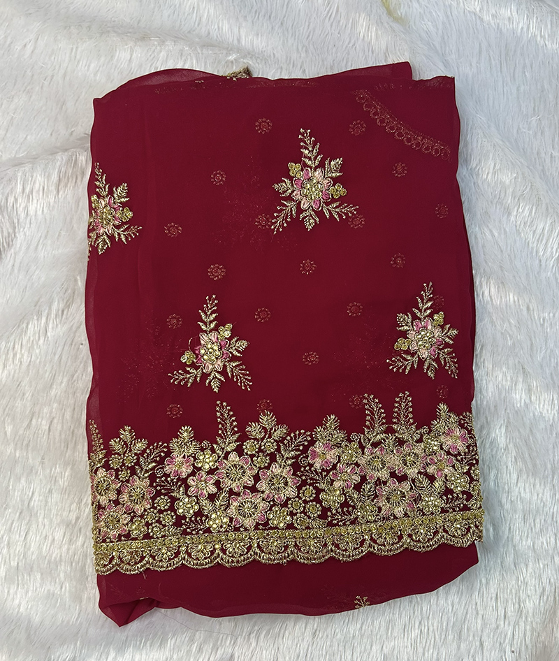 Pure Georgette Heavy Embroidery Saree - Image 2