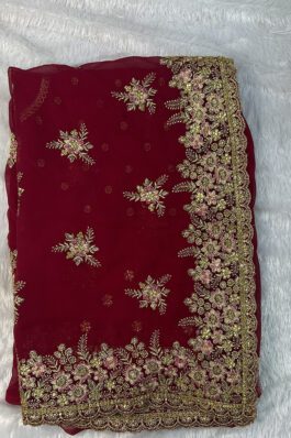 Pure Georgette Heavy Embroidery Saree