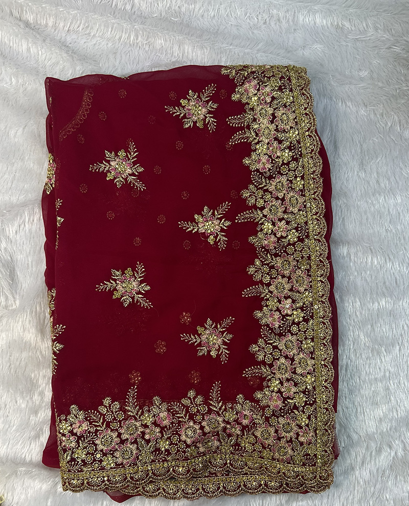 Pure Georgette Heavy Embroidery Saree