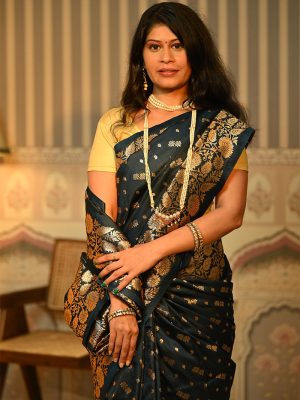 Golden Zari Work Jacquard Silk Saree