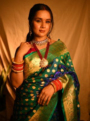 Green Banarasi Silk Gold Zari Saree-f